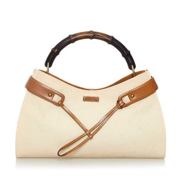 グッチ バンブー ハンドバッグ 109136 ベージュ ブラウン キャンバス レザー  GUCCI 【中古】