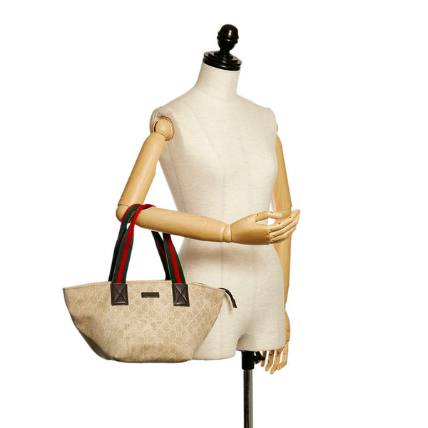 グッチ GGキャンバス シェリーライン ハンドバッグ ランチトート 374433 ベージュ キャンバス レディース GUCCI 【中古】