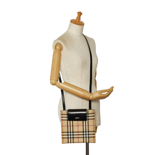 バーバリー ノバチェック ロゴプレート 斜め掛け ショルダーバッグ ベージュ ブラック PVC レザー レディース BURBERRY 【中古】