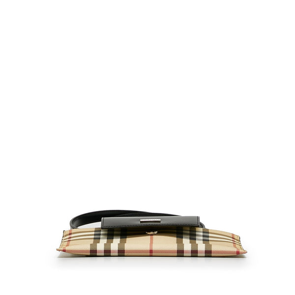 バーバリー ノバチェック ロゴプレート 斜め掛け ショルダーバッグ ベージュ ブラック PVC レザー レディース BURBERRY 【中古】