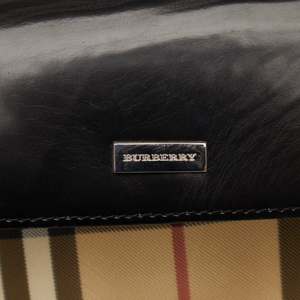 バーバリー ノバチェック ロゴプレート 斜め掛け ショルダーバッグ ベージュ ブラック PVC レザー レディース BURBERRY 【中古】