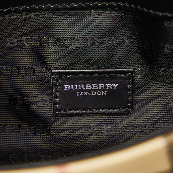 バーバリー ノバチェック ロゴプレート 斜め掛け ショルダーバッグ ベージュ ブラック PVC レザー レディース BURBERRY 【中古】
