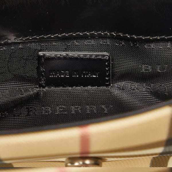 バーバリー ノバチェック ロゴプレート 斜め掛け ショルダーバッグ ベージュ ブラック PVC レザー レディース BURBERRY 【中古】