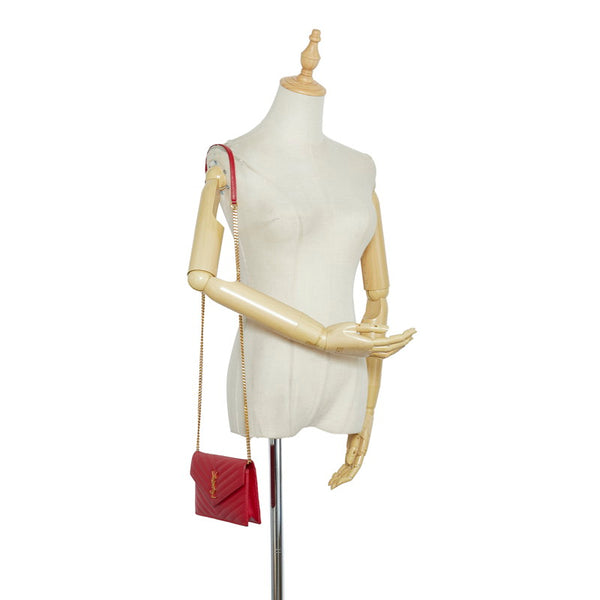 サンローラン YSL カサンドラ キルティング チェーンウォレット ショルダーバッグ 2WAY  GNC393953 レッド レザー レディース SAINT LAURENT 【中古】