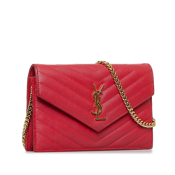 サンローラン YSL カサンドラ キルティング チェーンウォレット ショルダーバッグ 2WAY  GNC393953 レッド レザー レディース SAINT LAURENT 【中古】