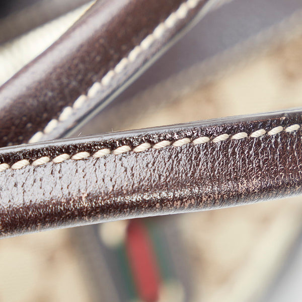 グッチ GGキャンバス シェリーライン プリンシー ハンドバッグ トートバッグ 177052 ベージュ ブラウン キャンバス レザー レディース GUCCI 【中古】