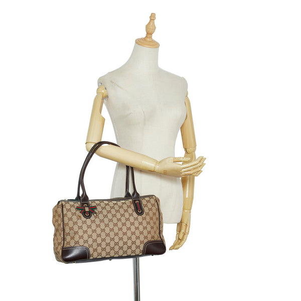 グッチ GGキャンバス シェリーライン プリンシー ハンドバッグ トートバッグ 177052 ベージュ ブラウン キャンバス レザー レディース GUCCI 【中古】