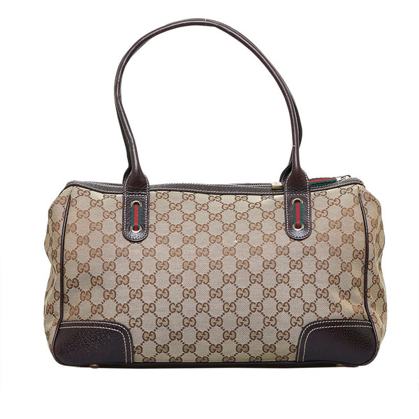 グッチ GGキャンバス シェリーライン プリンシー ハンドバッグ トートバッグ 177052 ベージュ ブラウン キャンバス レザー レディース GUCCI 【中古】