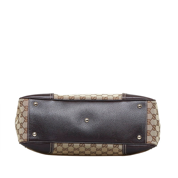 グッチ GGキャンバス シェリーライン プリンシー ハンドバッグ トートバッグ 177052 ベージュ ブラウン キャンバス レザー レディース GUCCI 【中古】