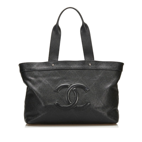 シャネル パンチング トートバッグ ブラック レザー レディース CHANEL 【中古】