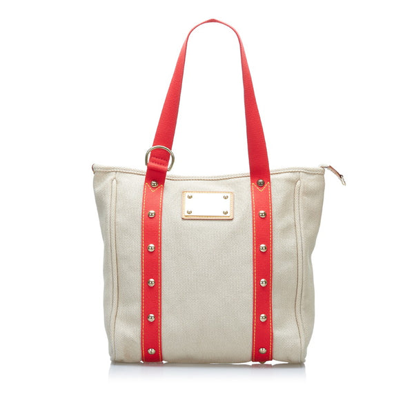 ルイ ヴィトン アンティグア カバMM トートバッグ ショルダーバッグ M40035 レッド ベージュ キャンバス レザー レディース LOUIS VUITTON 【中古】