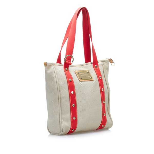 ルイ ヴィトン アンティグア カバMM トートバッグ ショルダーバッグ M40035 レッド ベージュ キャンバス レザー レディース LOUIS VUITTON 【中古】