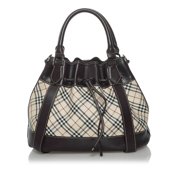 バーバリー ノバチェック ハンドバッグ ショルダーバッグ 2WAY ベージュ ブラウン キャンバス レザー レディース BURBERRY 【中古】