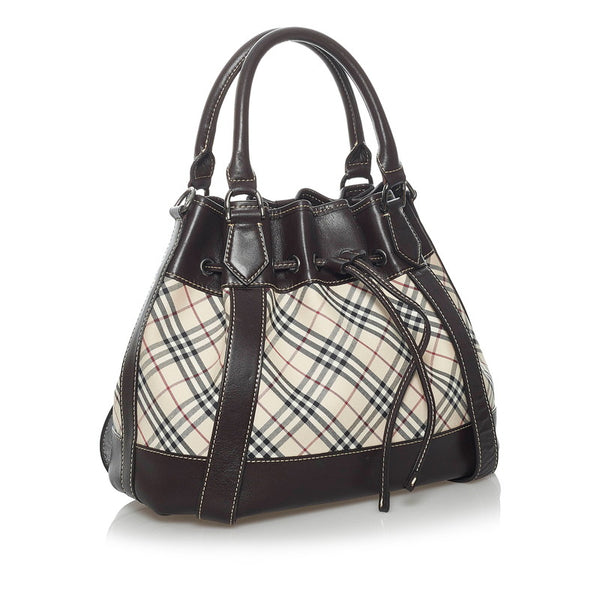 バーバリー ノバチェック ハンドバッグ ショルダーバッグ 2WAY ベージュ ブラウン キャンバス レザー レディース BURBERRY 【中古】