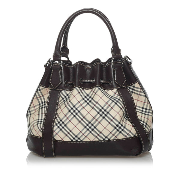 バーバリー ノバチェック ハンドバッグ ショルダーバッグ 2WAY ベージュ ブラウン キャンバス レザー レディース BURBERRY 【中古】