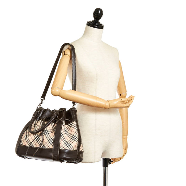 バーバリー ノバチェック ハンドバッグ ショルダーバッグ 2WAY ベージュ ブラウン キャンバス レザー レディース BURBERRY 【中古】