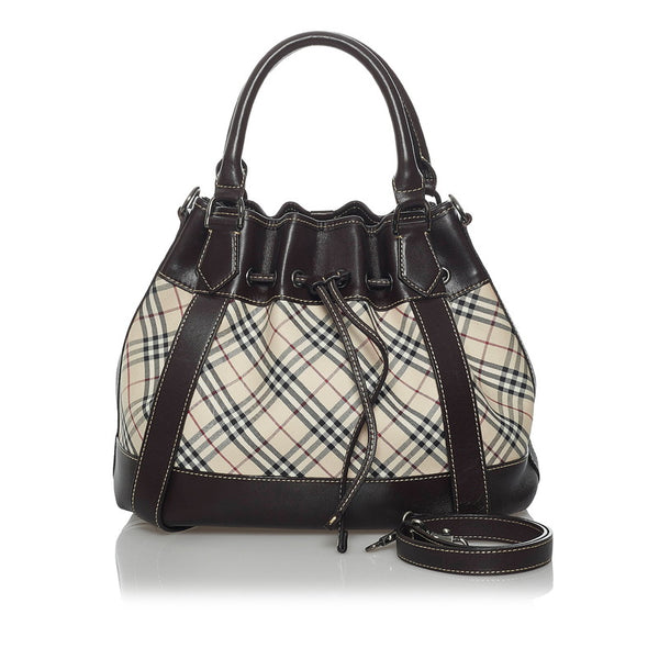 バーバリー ノバチェック ハンドバッグ ショルダーバッグ 2WAY ベージュ ブラウン キャンバス レザー レディース BURBERRY 【中古】