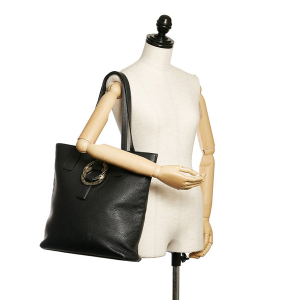 ブルガリ ブラック レザー トートバッグ メンズ BVLGARI 【中古】