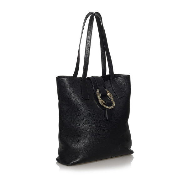 ブルガリ ブラック レザー トートバッグ メンズ BVLGARI 【中古】