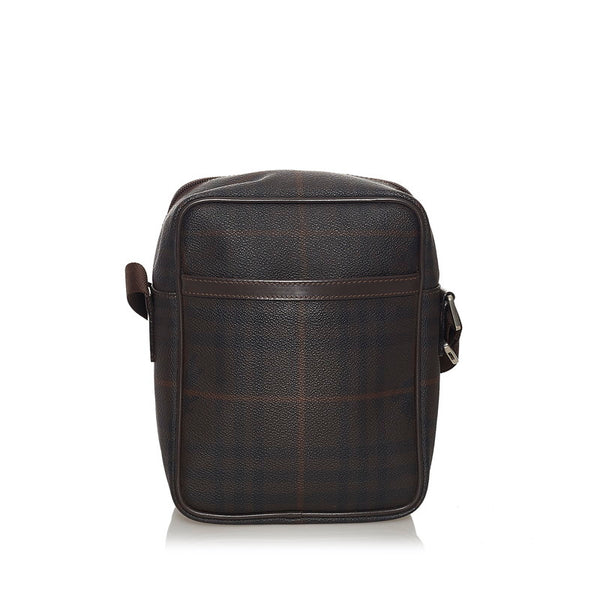 バーバリー チェック 斜め掛け ショルダーバッグ ダークブラウン PVC レザー レディース BURBERRY 【中古】