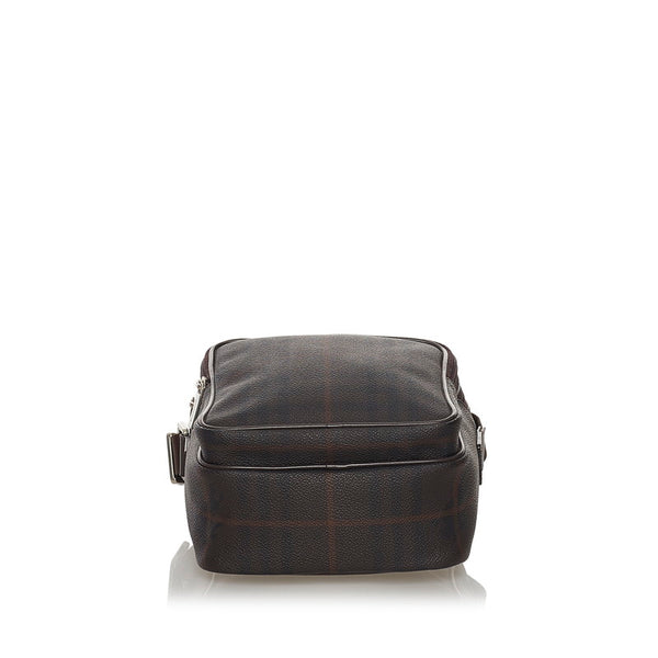 バーバリー チェック 斜め掛け ショルダーバッグ ダークブラウン PVC レザー レディース BURBERRY 【中古】