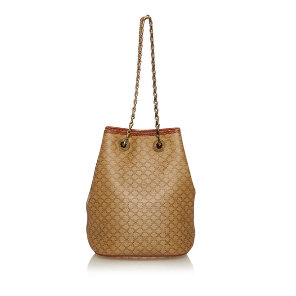 セリーヌ マカダム ベージュ PVC レザー メッキ チェーン ショルダーバッグ レディース CELINE 【中古】