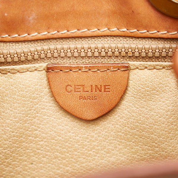 セリーヌ マカダム ベージュ PVC レザー メッキ チェーン ショルダーバッグ レディース CELINE 【中古】