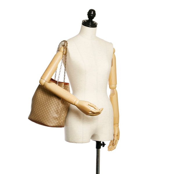 セリーヌ マカダム ベージュ PVC レザー メッキ チェーン ショルダーバッグ レディース CELINE 【中古】