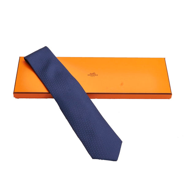 エルメス ネイビー シルク ネクタイ メンズ HERMES 【中古】