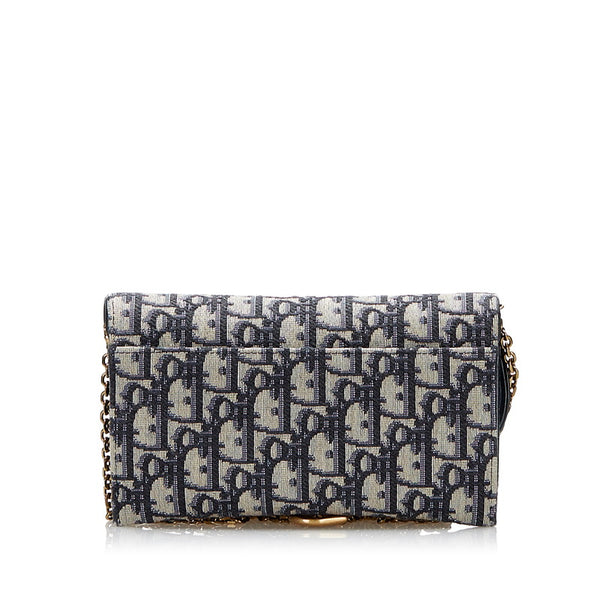 ディオール トロッター サドル チェーンウォレット ネイビー キャンバス レザー レディース Dior 【中古】