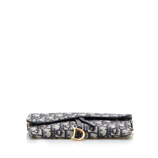 ディオール トロッター サドル チェーンウォレット ネイビー キャンバス レザー レディース Dior 【中古】