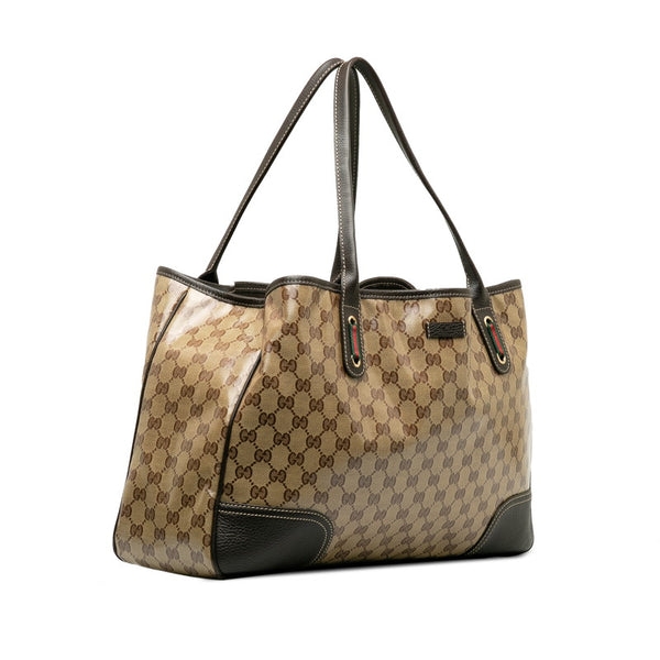 グッチ GGクリスタル シェリーライン トートバッグ ショルダーバッグ 293589 ベージュ ブラウン PVC レザー レディース GUCCI 【中古】