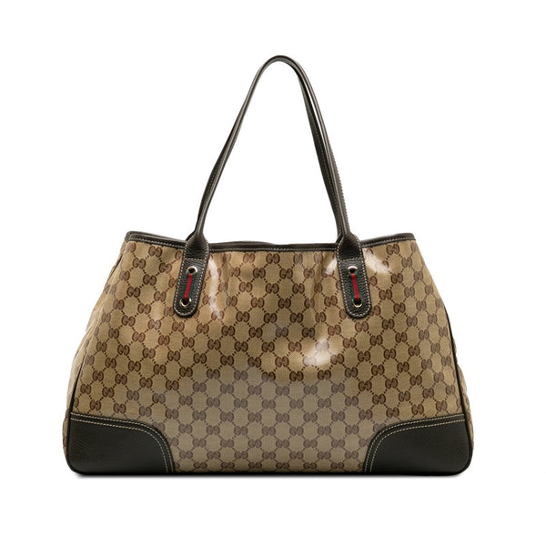 グッチ GGクリスタル シェリーライン トートバッグ ショルダーバッグ 293589 ベージュ ブラウン PVC レザー レディース GUCCI 【中古】