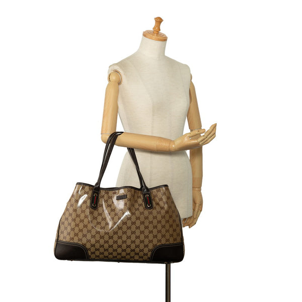 グッチ GGクリスタル シェリーライン トートバッグ ショルダーバッグ 293589 ベージュ ブラウン PVC レザー レディース GUCCI 【中古】