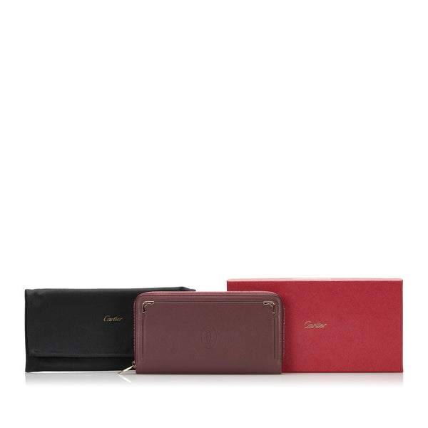 カルティエ マストライン ラウンドファスナー 長財布 ボルドー レザー レディース CARTIER 【中古】