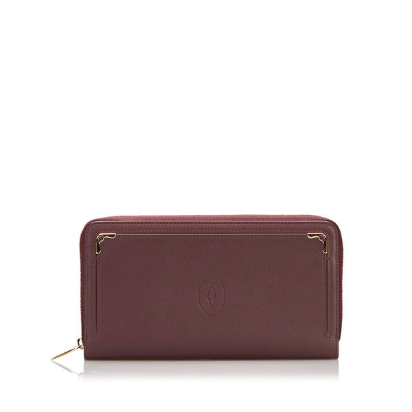 カルティエ マストライン ラウンドファスナー 長財布 ボルドー レザー レディース CARTIER 【中古】