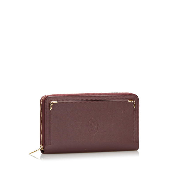 カルティエ マストライン ラウンドファスナー 長財布 ボルドー レザー レディース CARTIER 【中古】