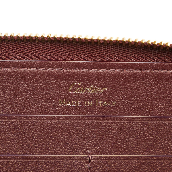 カルティエ マストライン ラウンドファスナー 長財布 ボルドー レザー レディース CARTIER 【中古】