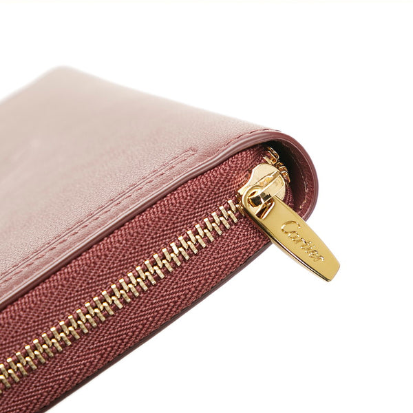 カルティエ マストライン ラウンドファスナー 長財布 ボルドー レザー レディース CARTIER 【中古】
