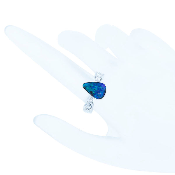 Pt900 プラチナ ボルダーオパール2.21ct ダイヤ0.30ct リング 指輪 レディース 13号 【中古】