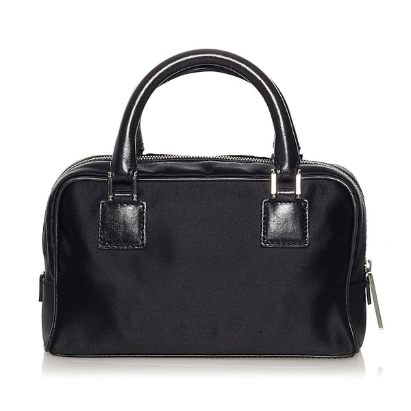 ロエベ アマソナ19 ビーズ ラインストーン ミニハンドバッグ ブラック レザー サテン レディース LOEWE 【中古】