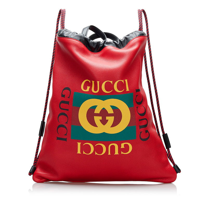 グッチ ドローストリング ロゴ ナップサック リュックサック 516639 レッド レザー レディース GUCCI 【中古】