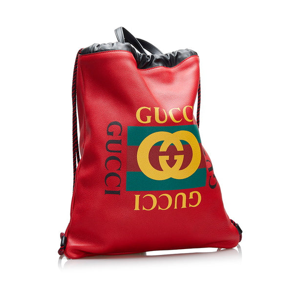 グッチ ドローストリング ロゴ ナップサック リュックサック 516639 レッド レザー レディース GUCCI 【中古】