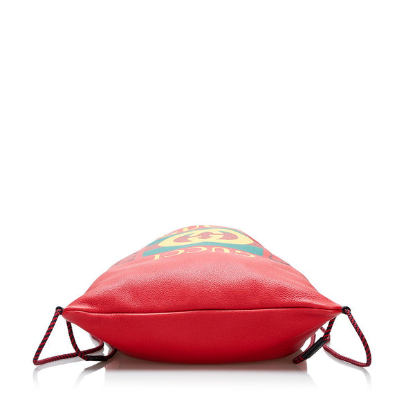 グッチ ドローストリング ロゴ ナップサック リュックサック 516639 レッド レザー レディース GUCCI 【中古】