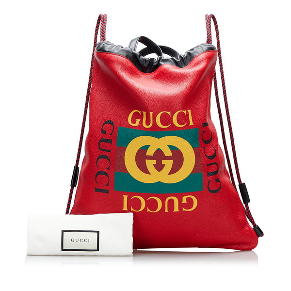 グッチ ドローストリング ロゴ ナップサック リュックサック 516639 レッド レザー レディース GUCCI 【中古】
