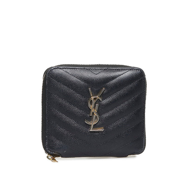 サンローラン YSLロゴ キルティング 二つ折り財布 ブラック レザー レディース SAINT LAURENT 【中古】