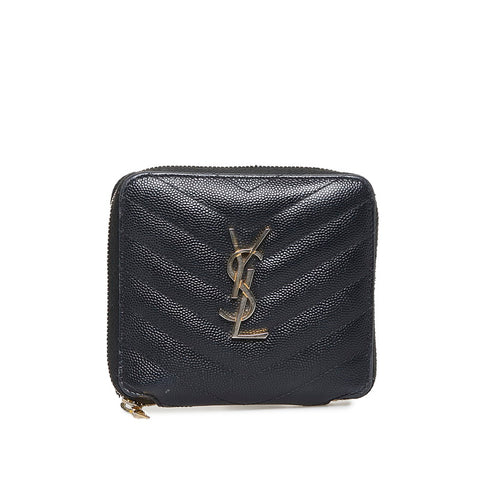 サンローラン YSLロゴ キルティング 二つ折り財布 ブラック レザー レディース SAINT LAURENT 【中古】