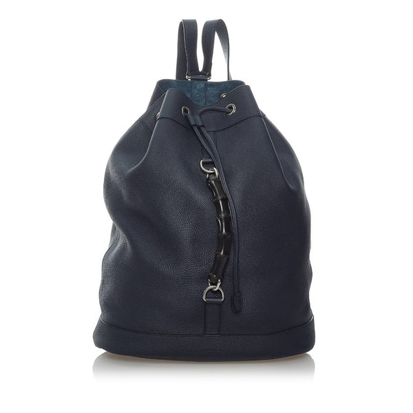 グッチ バンブー リュック バックパック 367899 ネイビー レザー レディース GUCCI 【中古】