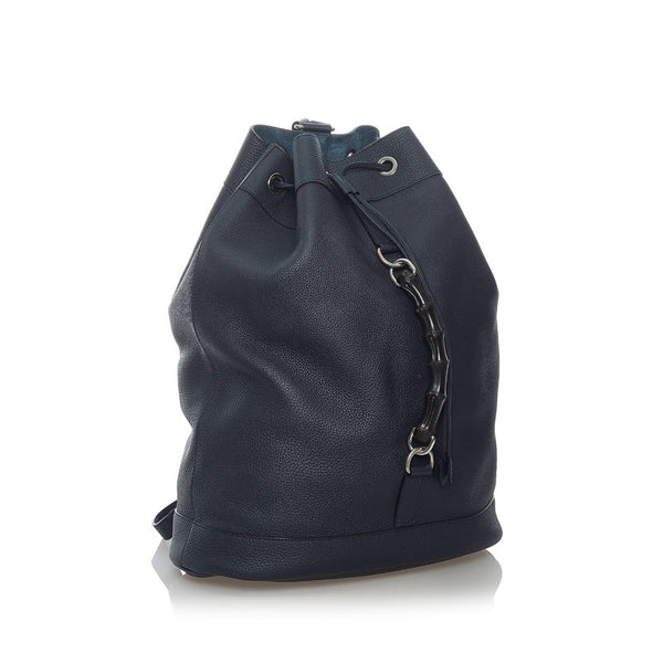 グッチ バンブー リュック バックパック 367899 ネイビー レザー レディース GUCCI 【中古】