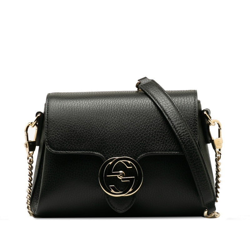 グッチ インターロッキングG チェーン ショルダーバッグ 607720 ブラック レザー レディース GUCCI 【中古】